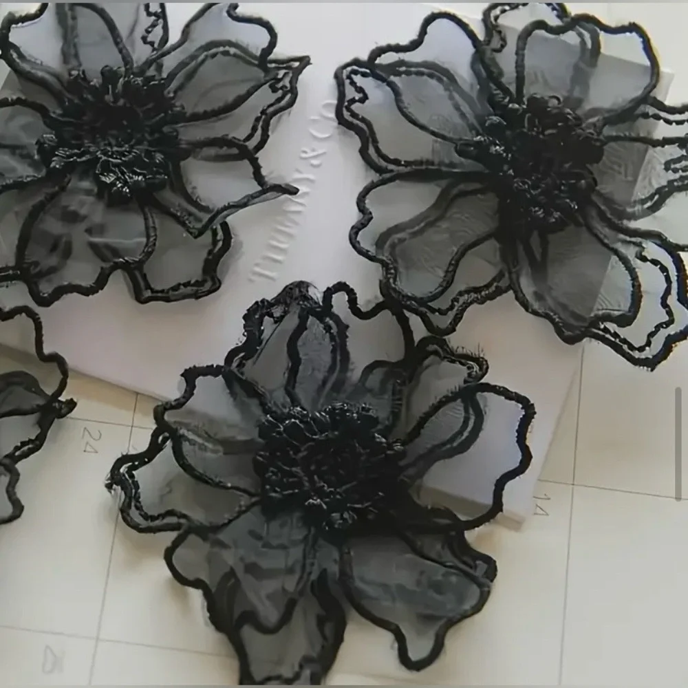 4 Double Layer Embroidered Sew-On Flower Appliqués, Clothing Embellishment, New